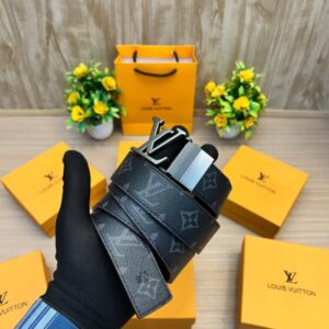 First Copy Luxury LV Reversible Metal Buckle Belt Black/Brown