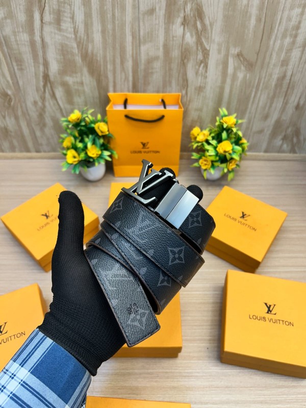 First Copy Luxury LV Reversible Metal Buckle Belt Black/Brown