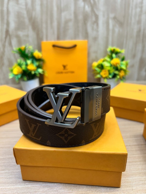 First Copy Luxury LV Reversible Metal Buckle Belt Black/Brown